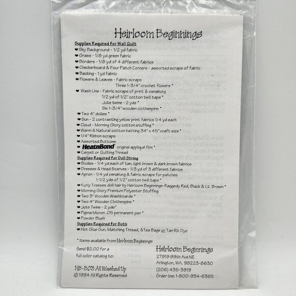 Heirloom Beginnings All Washed Up Doll String Washing Quilt Pattern 27in X 29in - Picture 2 of 2